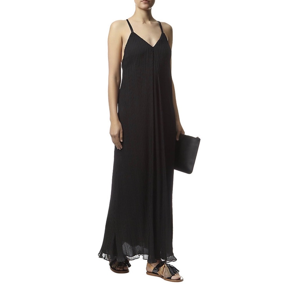 Alice + Olivia Micro Pleated Maxi Dress Spaghetti Strap Flowy Gown Womens 2 Gala